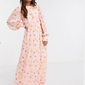 ⭐️⭐️HOST PICK⭐️⭐️ VILA maxi dress with balloon sleeves in pink coral